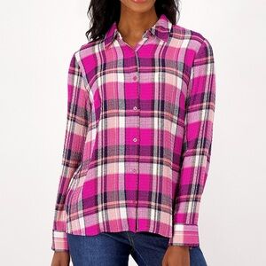Denim & Co. Plaid Woven Shirt, EUC